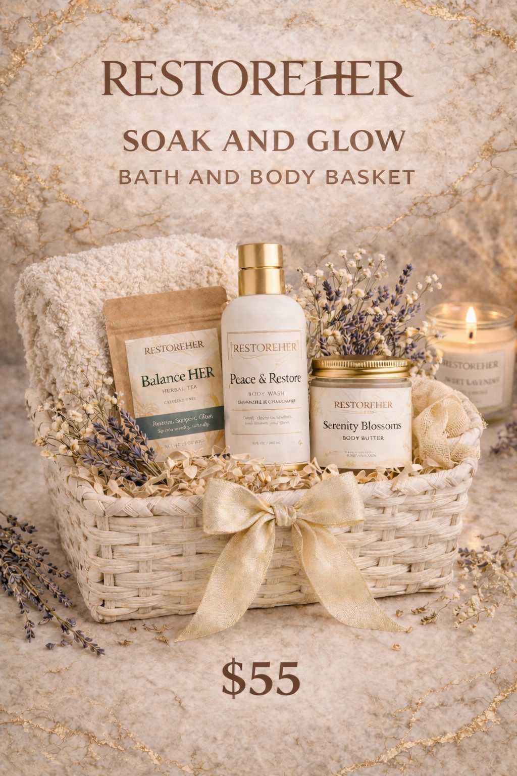 Soak and Glow Bath & Body Basket | Self Care Gift Set for Relaxation